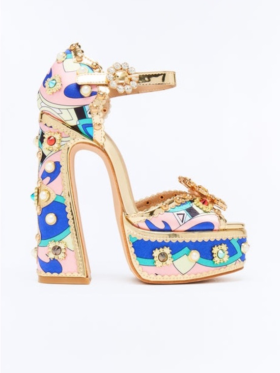 Chase + Chloe Shoes - Chase + Chloe Gold Platform with Pink and Blue Pattern ❤️ Disco Barbie